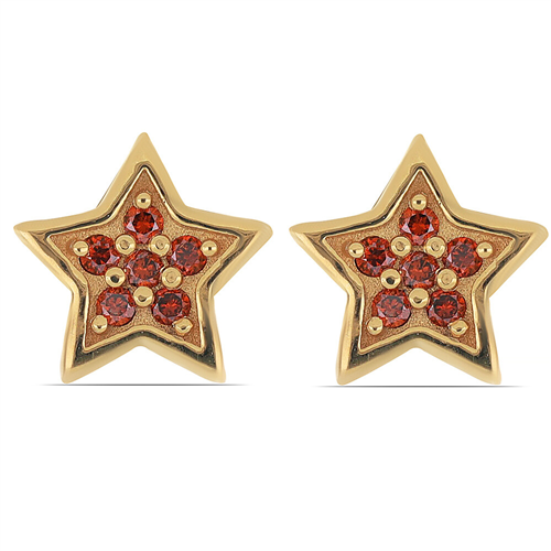 BUY 14K GOLD NATURAL RED DIAMOND DOUBLE CUT GEMSTONE STAR EARRINGS 